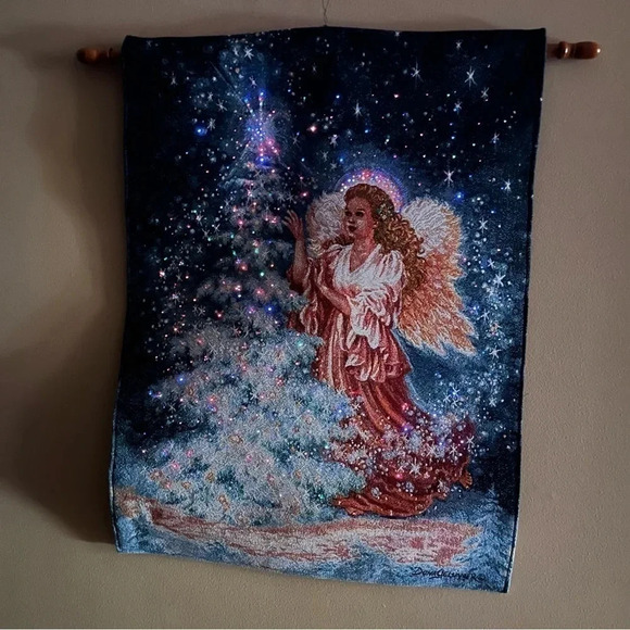 Starlight Symphony Xmas Angel Fiber Optic Tapestry Wall Hanging Dona Gelsinger - Picture 7 of 15